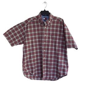 TOMMY HILFIGER Plaid Button-Down Short Sleeve Shirt Size Large